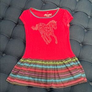 Vibrant Red and Striped Kids Casual Dress